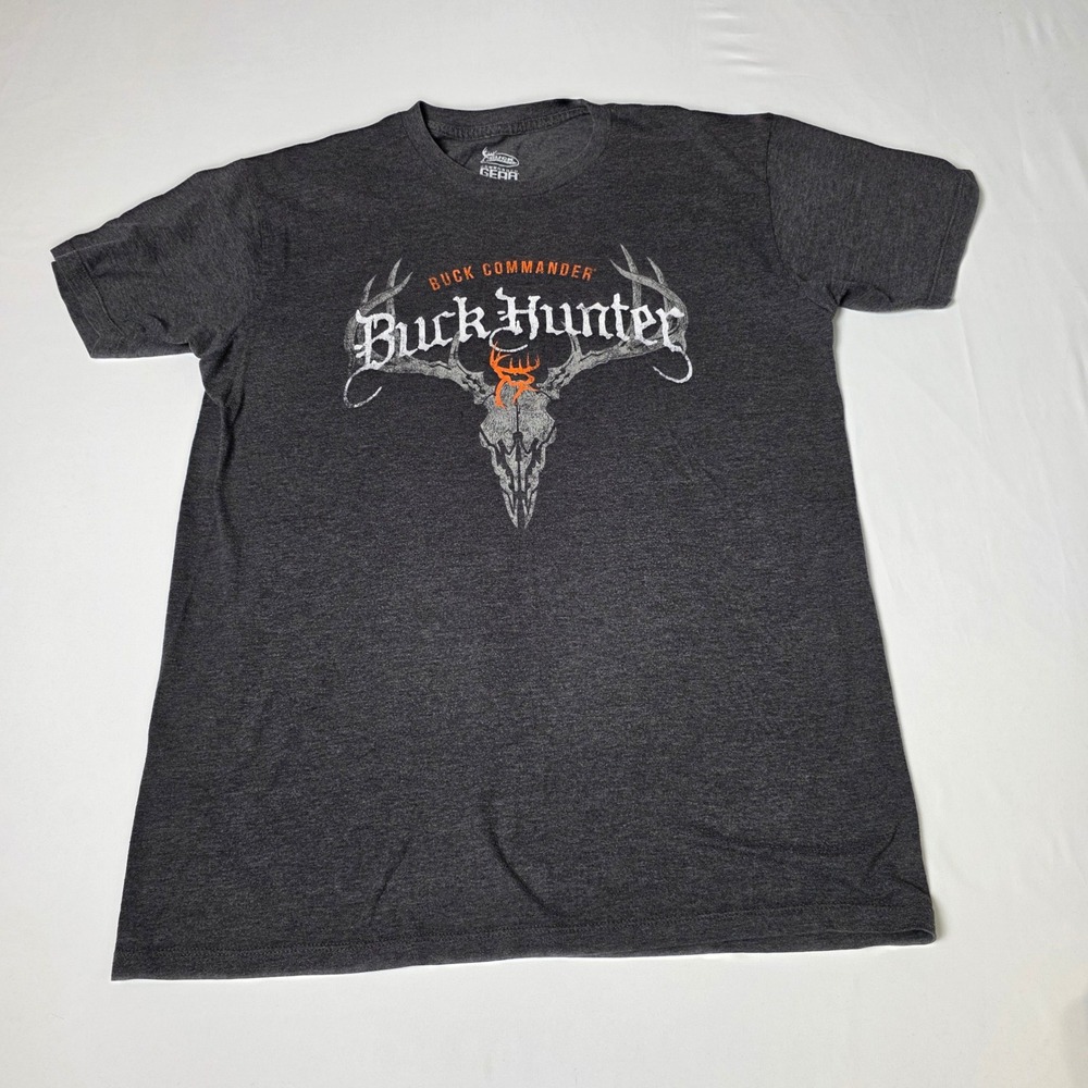 Buck Commander T-Shirt Mens Large‎ Charcoal Grey Buck Hunter Skull Graphic Tee